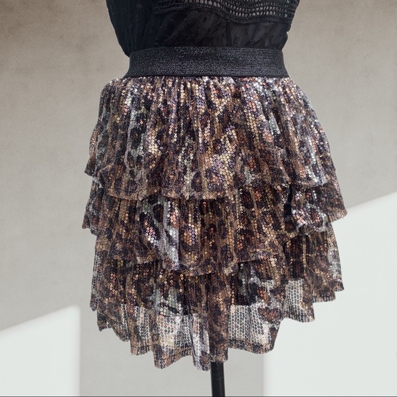 Sequin leopard print skirt SMALL - Picture 2 of 7